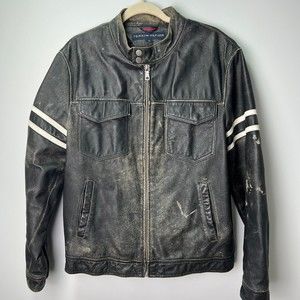 Men’s Tommy Hilfiger leather motorcycle racer jacket racing St